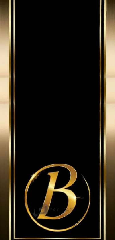 Elegant black and gold mobile wallpaper with monogram design.