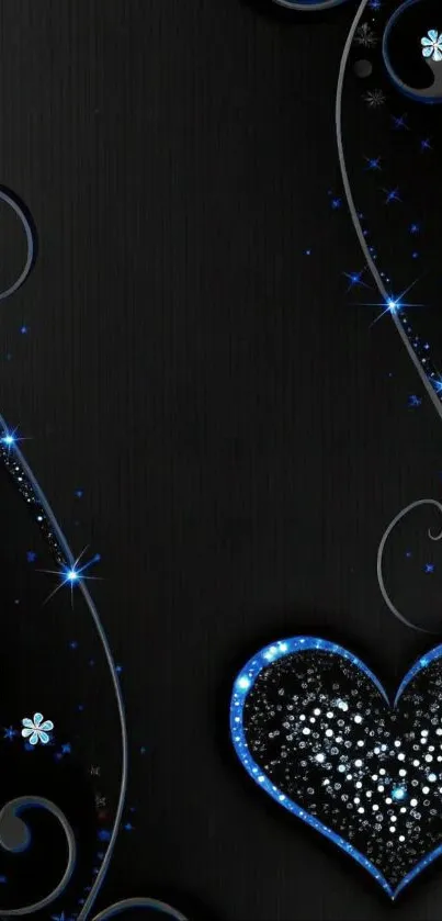 Elegant black wallpaper with sparkling heart.