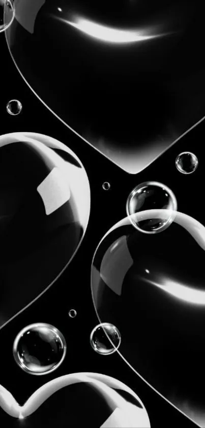 Black hearts with glossy bubbles wallpaper