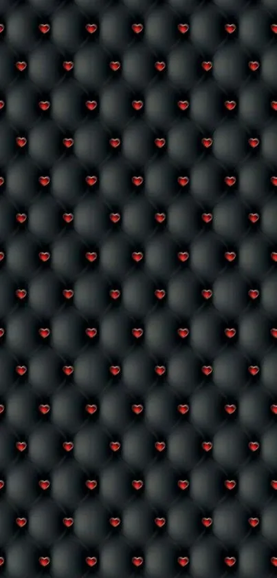 Black mobile wallpaper with red heart pattern.