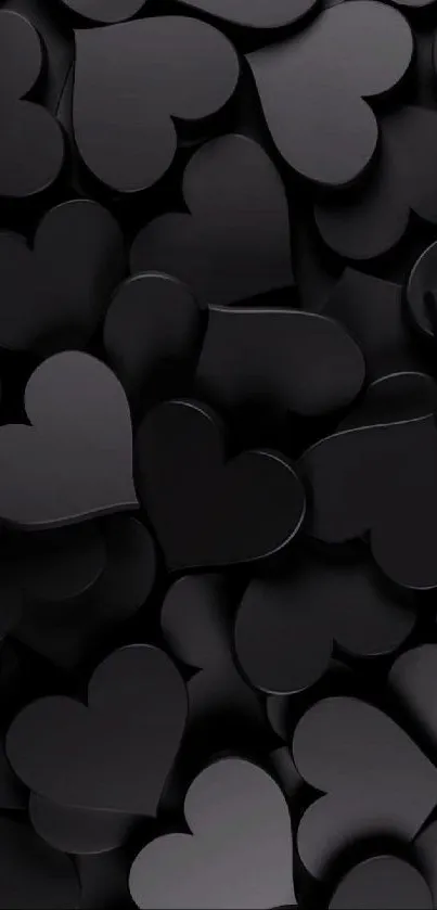 Elegant black hearts pattern wallpaper on a mobile phone background.