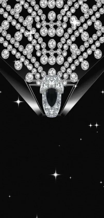 Elegant wallpaper with diamond jewels on a black background.