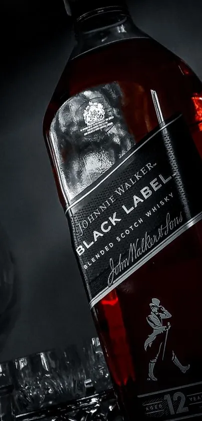 Photo of Johnnie Walker Black Label whiskey bottle in dark tones.