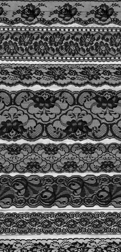 Elegant black lace pattern wallpaper with intricate floral designs.