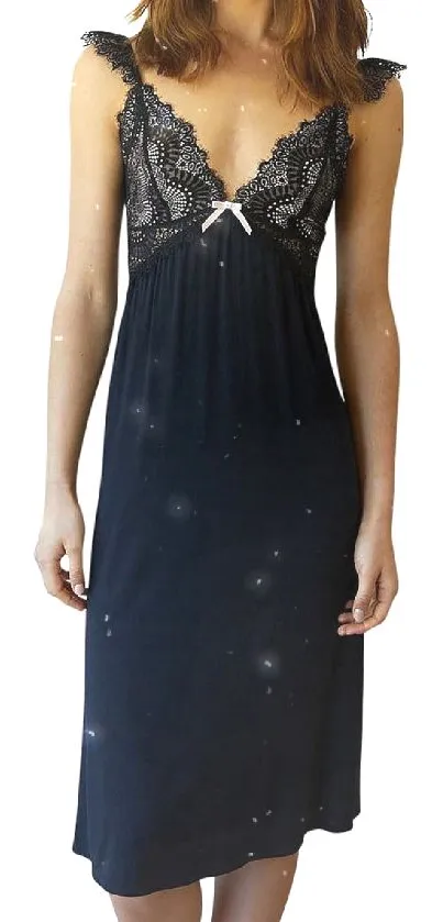 Elegant black nightdress with lace details in a mobile wallpaper.