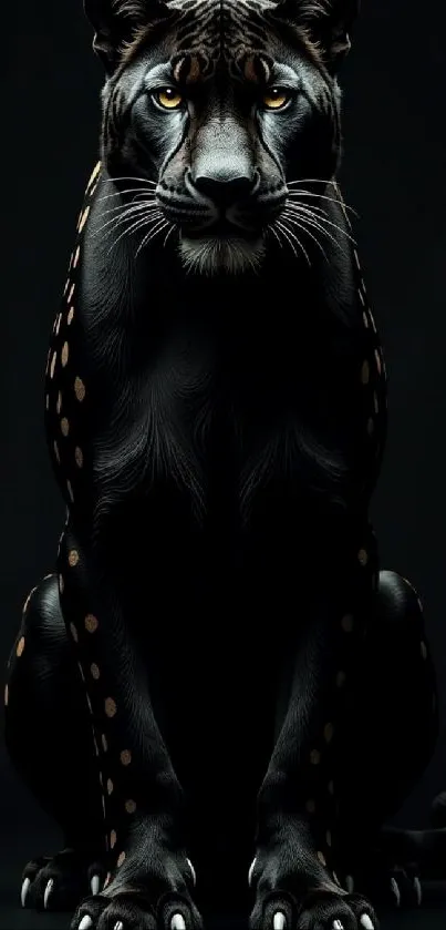 Elegant black panther with sleek fur and piercing eyes on a dark background.