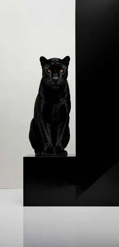 Black panther against a minimalistic black and white backdrop.