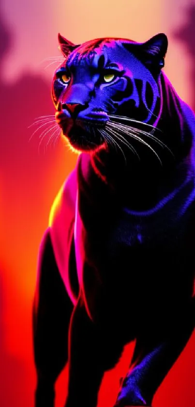 Elegant black panther with vibrant colors as phone wallpaper.