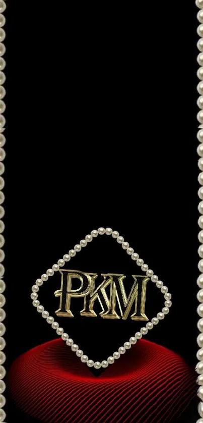 Elegant black wallpaper with pearl border and PKM initials.