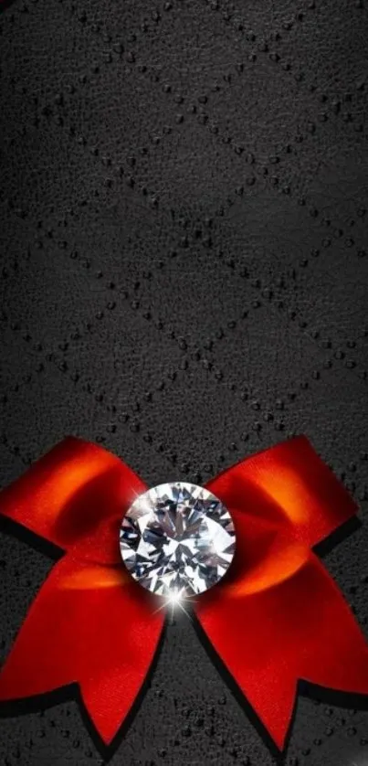 Elegant black wallpaper with red bow and diamond centerpiece.