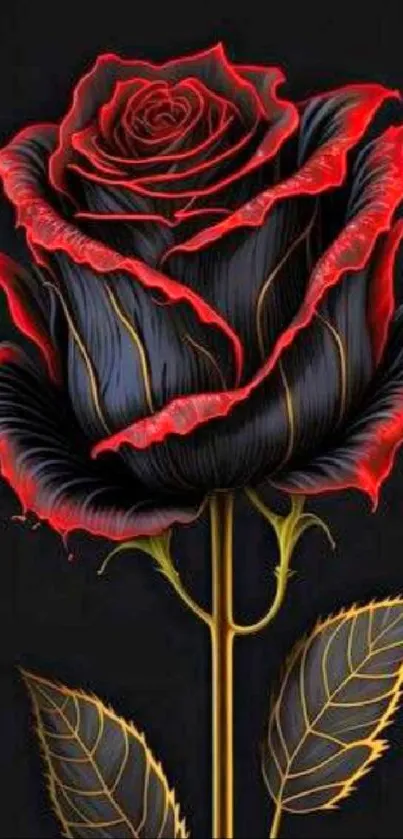 Digital artwork of a black and red rose, elegant and gothic design.