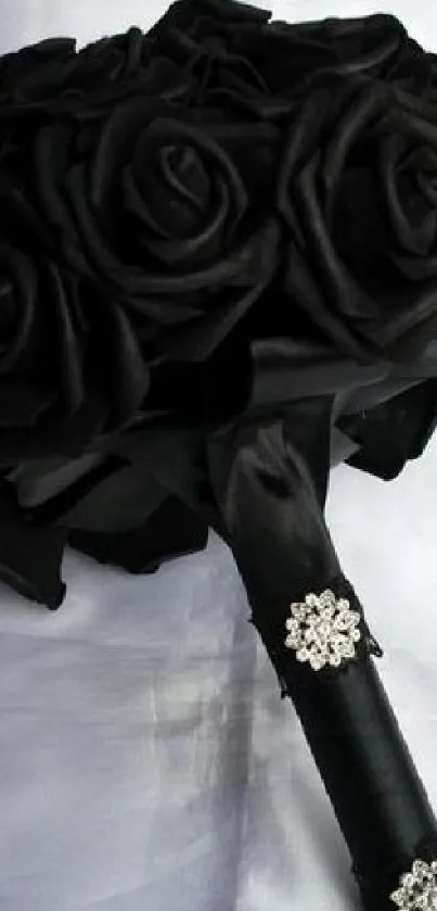 Elegant black rose bouquet on white background.