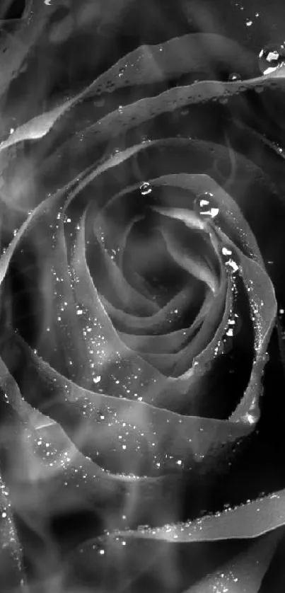 Close-up black rose with dewdrops, elegant mobile wallpaper.