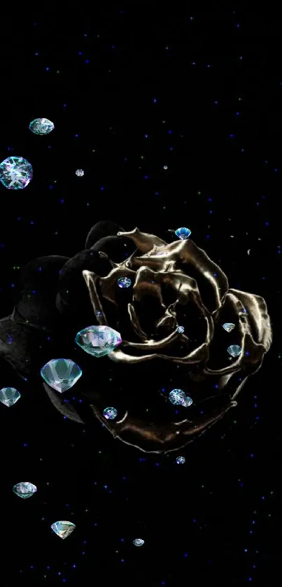 Elegant black rose with metallic sheen on dark background.