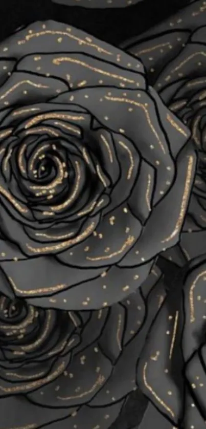 Elegant black rose wallpaper with gold accents.