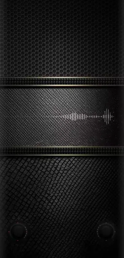 Black soundwave wallpaper with a textured design and sleek audio pattern.