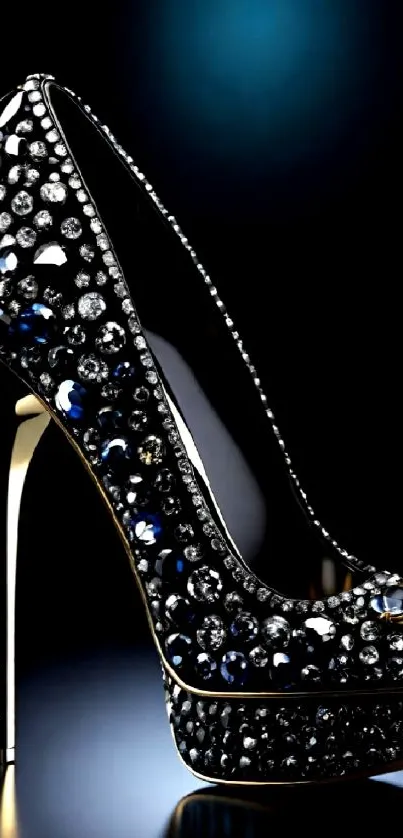 Elegant black stiletto with sparkly design on a dark background