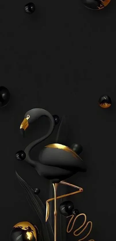 Black swan with gold accents on a dark background wallpaper.