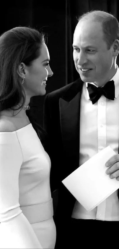 Black and white formal couple portrait.