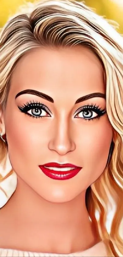 Digital art of an elegant blonde woman with striking makeup.