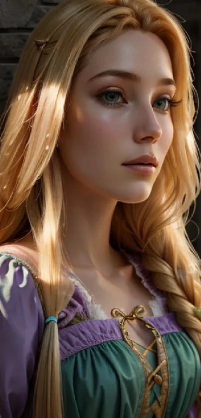 Enchanting fantasy character portrait with long blonde hair and serene expression.