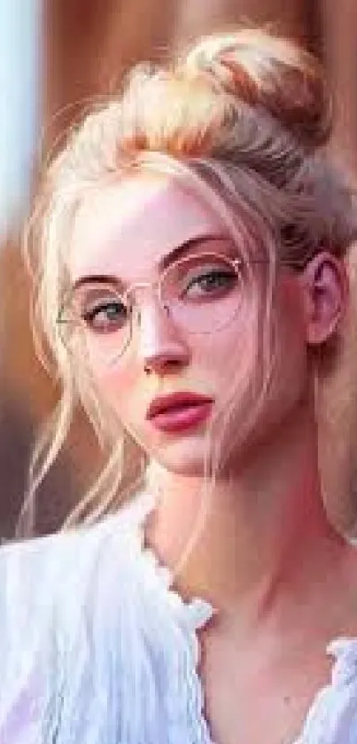 Elegant blonde woman with glasses portrait wallpaper.