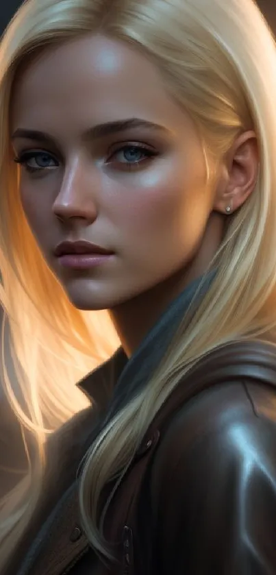Elegant blonde woman with soft lighting in a serene portrait style.