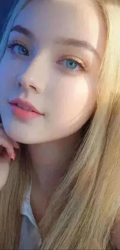 Portrait of a serene blonde woman with soft natural lighting.