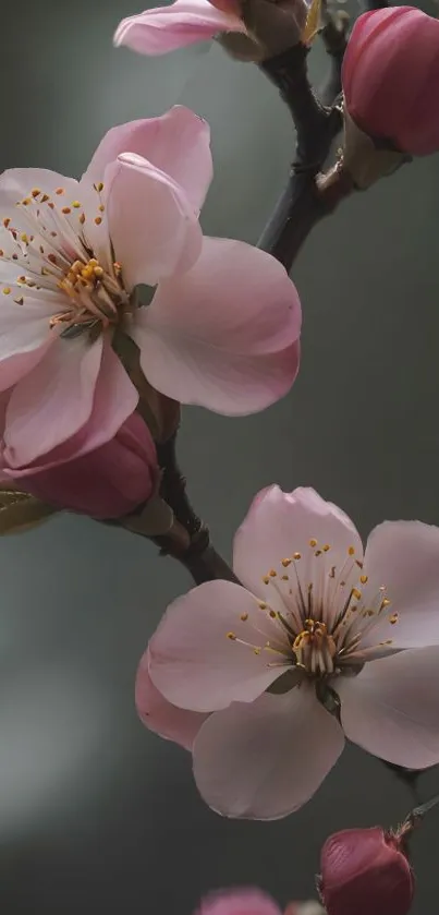 Elegant pink blossom flowers on dark mobile wallpaper.