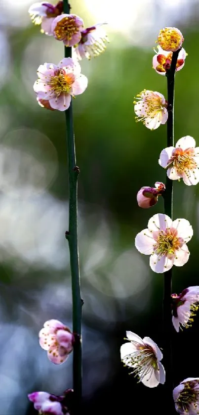 Delicate blossoms against a vibrant green background in mobile wallpaper.