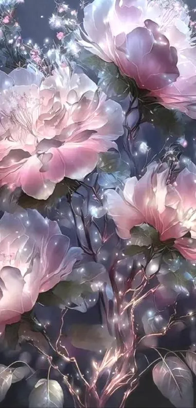 Elegant mobile wallpaper with pink blossoms and dark backdrop.