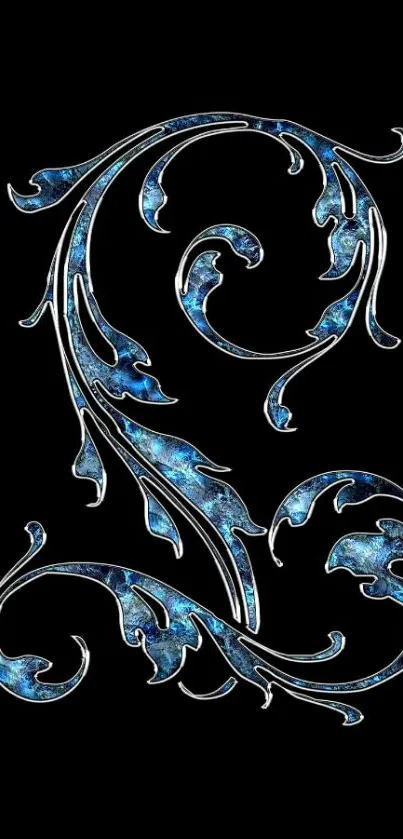 Elegant abstract blue design on black background wallpaper.