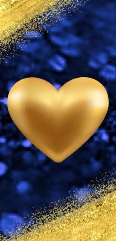 Golden heart on blue background wallpaper with gold accents.