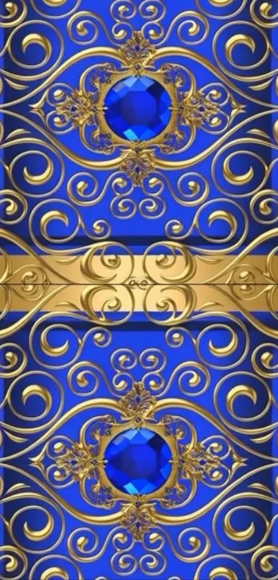 Elegant gold pattern wallpaper on blue background