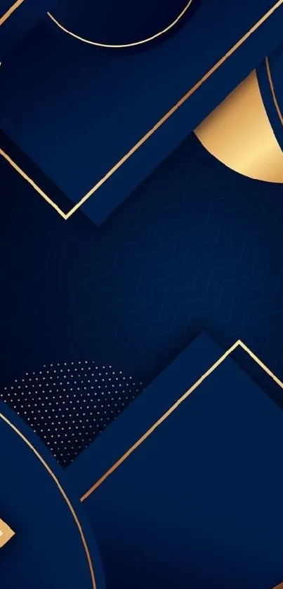 Elegant abstract wallpaper with blue and gold geometric shapes.