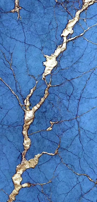 Blue marble wallpaper with gold veins.