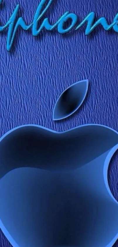 Blue 3D Apple logo iPhone wallpaper with elegant design.