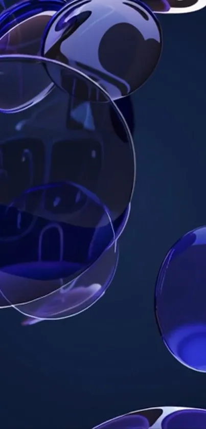 Floating blue bubbles on navy background wallpaper.