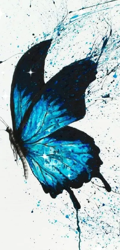 Artistic blue butterfly design on a white background wallpaper.