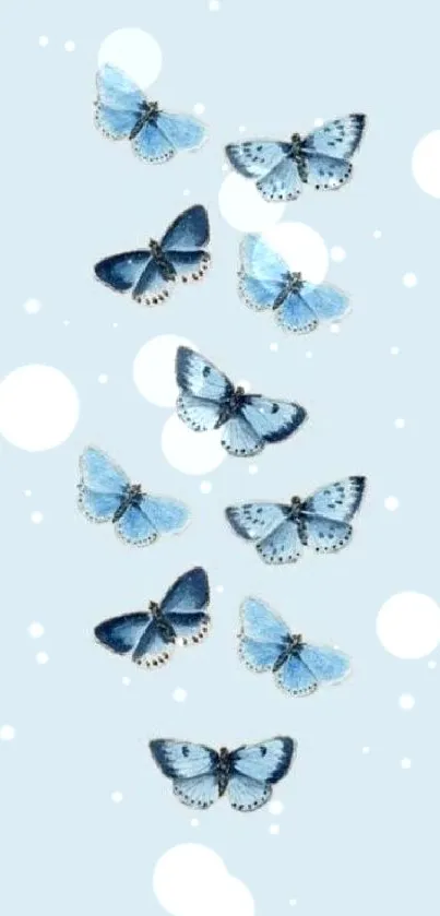 Light blue wallpaper with elegant blue butterflies.