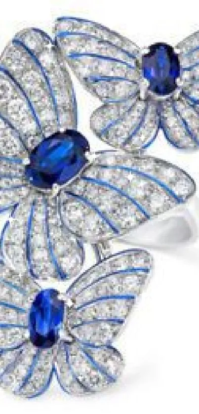 Elegant blue butterfly with gems, ideal for luxury mobile wallpaper.