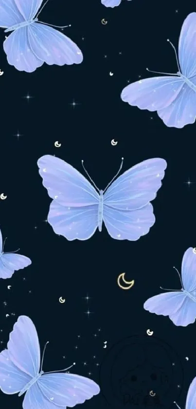 Blue butterflies on a dark background pattern wallpaper.