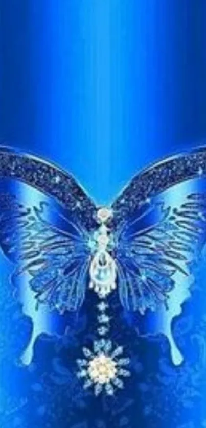 Elegant blue butterfly mobile wallpaper with shimmering accents.