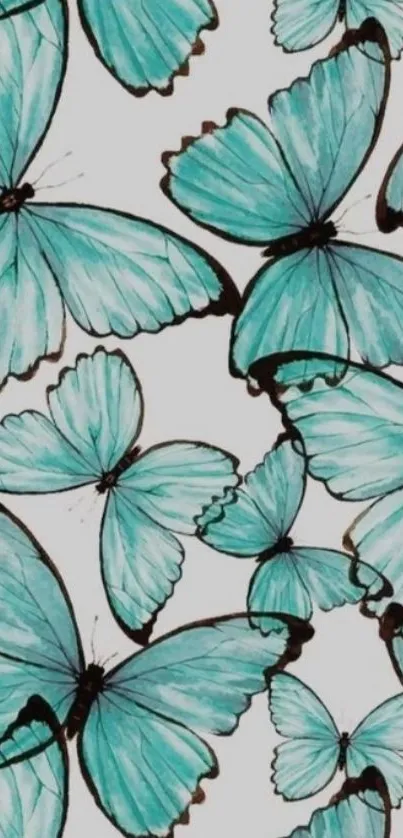 Elegant teal blue butterfly wallpaper design.