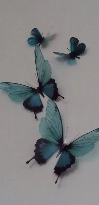 Mobile wallpaper with blue butterflies on a soft background.