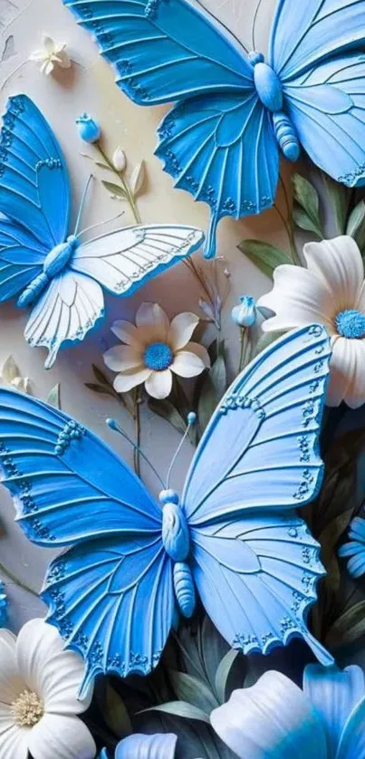 Blue butterflies and flowers mobile wallpaper.