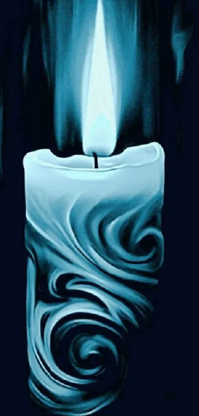 Elegant blue candle art with glowing flame.