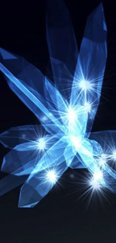 Elegant blue crystal design with radiant light effects on a dark background.