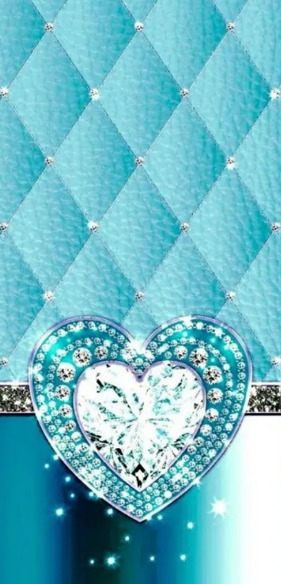 Stylish blue diamond heart wallpaper with quilted design.