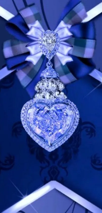 Blue wallpaper with diamond heart and elegant design.